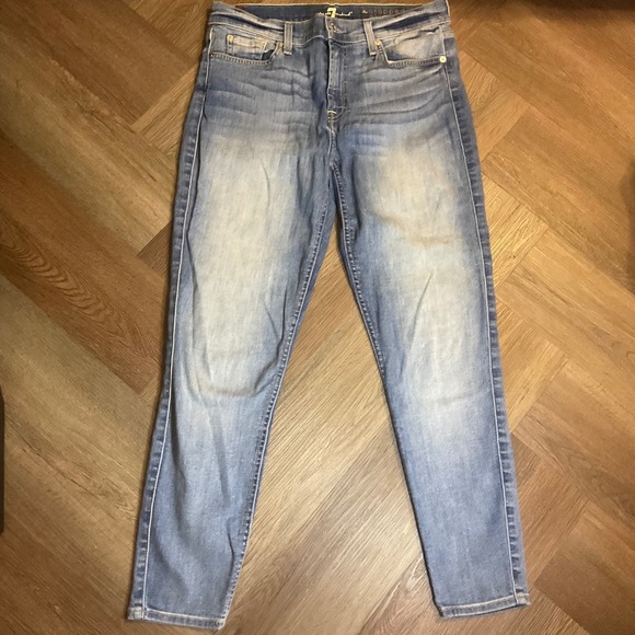 7 For All Mankind Womens Cropped Skinny‎ Jeans Light Wash Size 31 Mom Casual - Picture 1 of 14